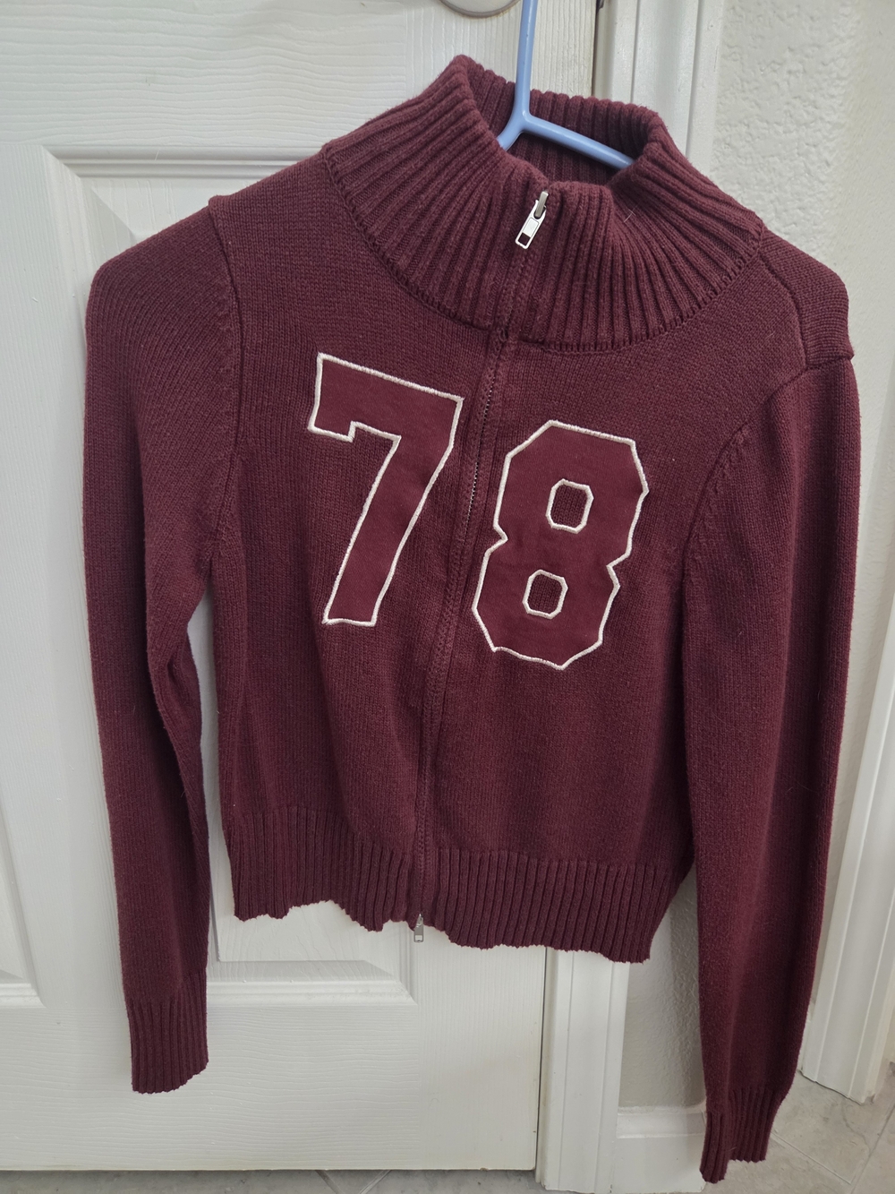 Arden B Burgundy Zip-Front Turtleneck Sweater with '78 Patch